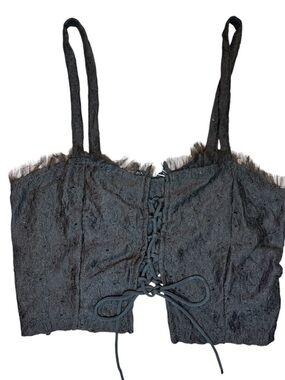 NEW Zara tulle lace up crop top black small